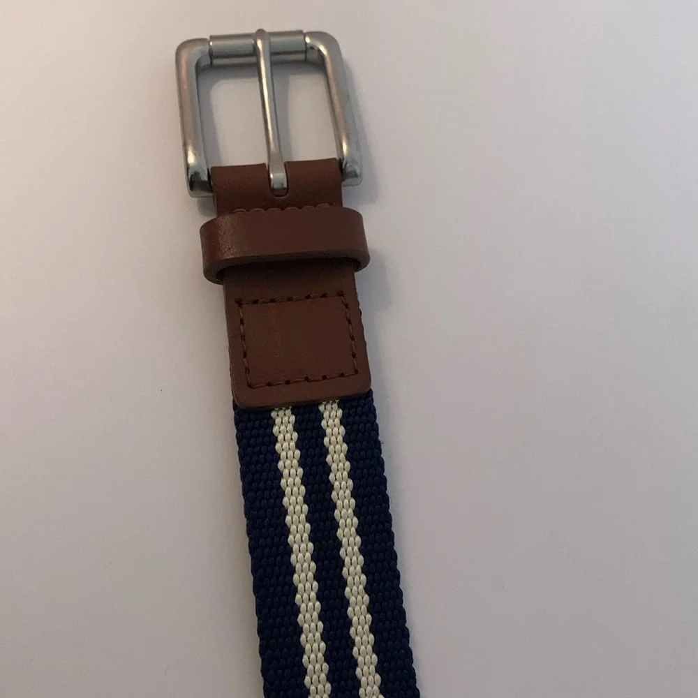 Banana Republic Brown Leather with Navy Blue and White Nylon Belt